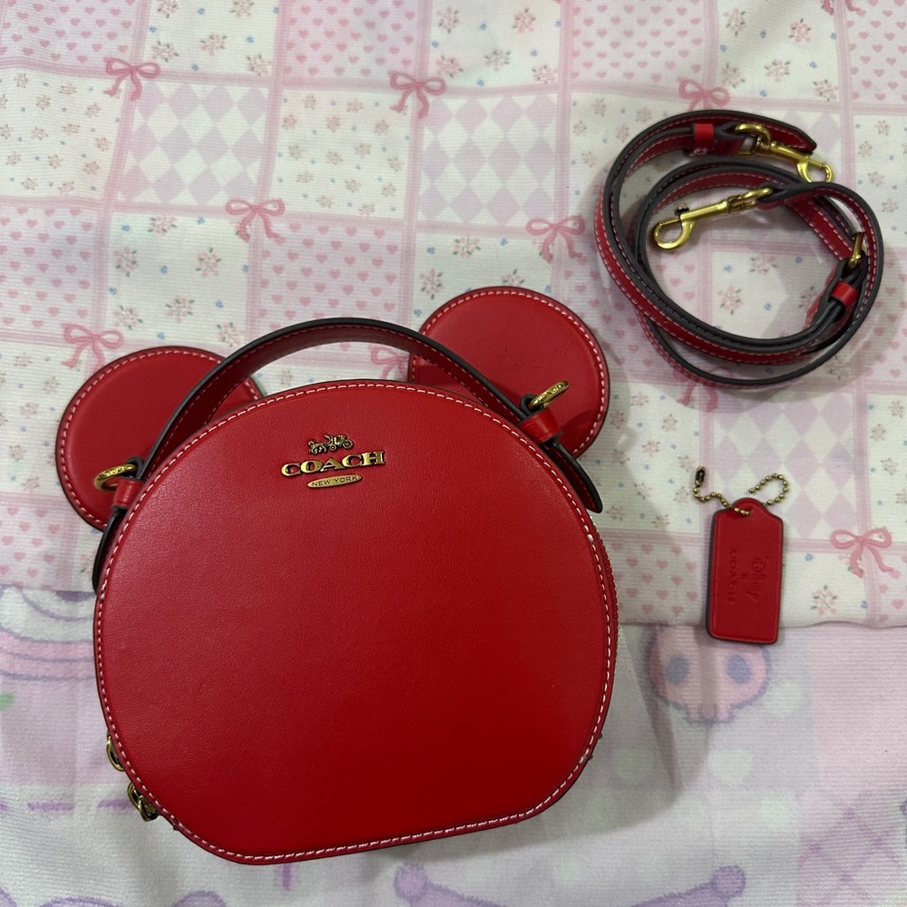 Coach × Disney Collaboration: Red Mickey Mouse Ears Round Crossbody Bag